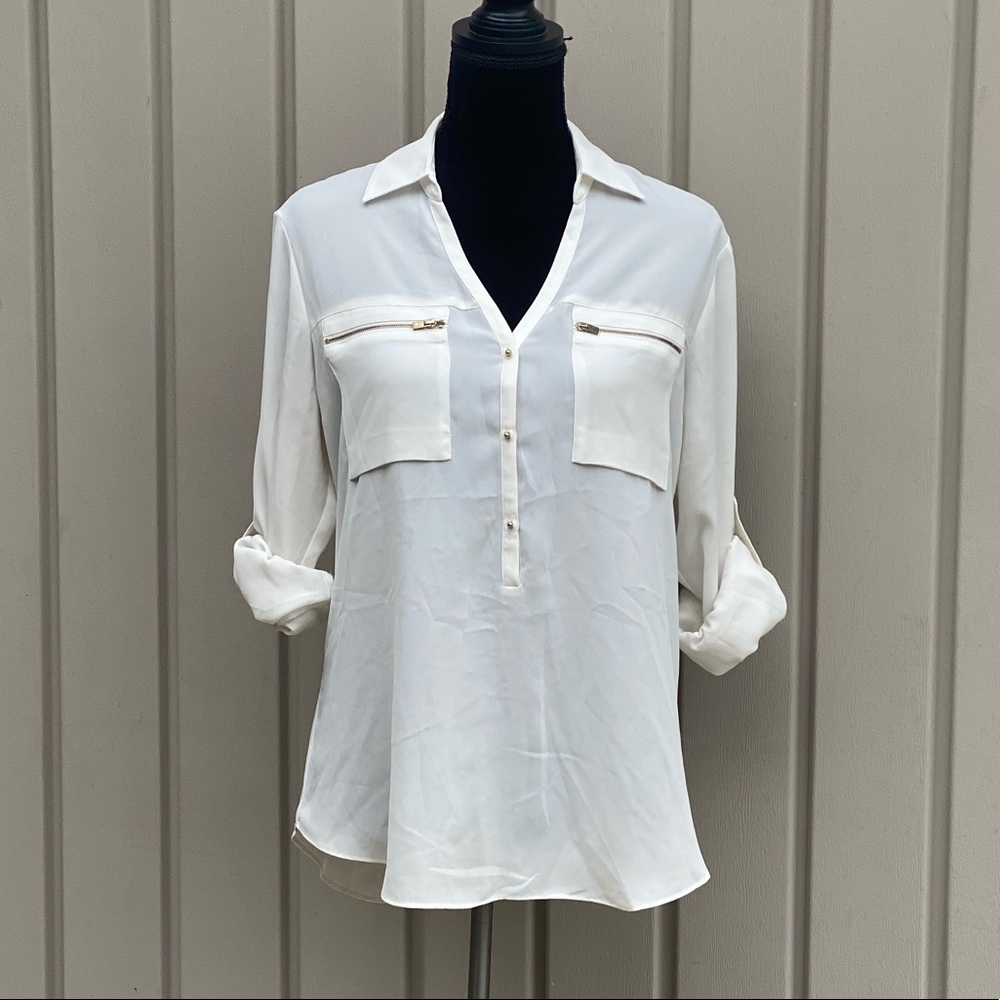 LAST CALL 4/25 Off White Blouse w/ Gold Detail
